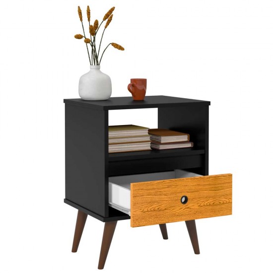 Mesa de Cabeceira Retro Wood New Preto/Nature